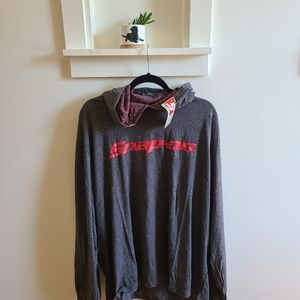 Snap Men's Gray Hooded Long Sleeve Shirt with Red Logo